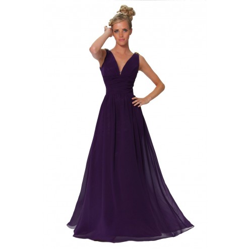 Elegant Chiffon V Neck Style Long Evening Burgundy,Dark Purple Bridesmaids Dress