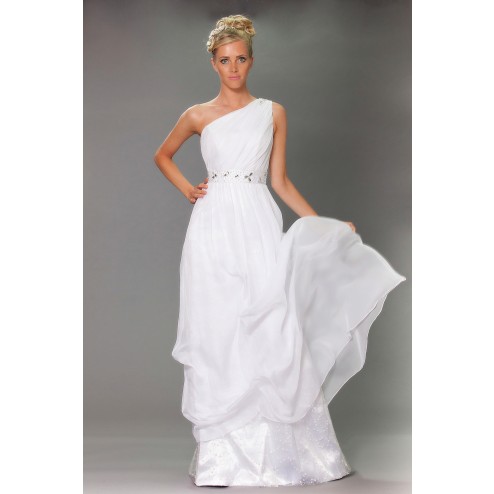 Simple Style white Chiffon One Shoulder Evening Royal Blue,White Dress