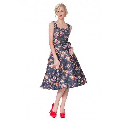 SEXYHER Classy Vintage 1950's Floral Print Swing Evening Dress 