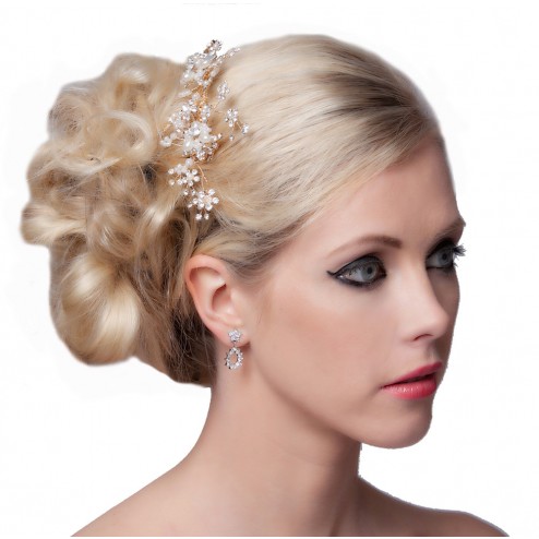 Stunning Hair Comb With Flowers and Clear Crystals