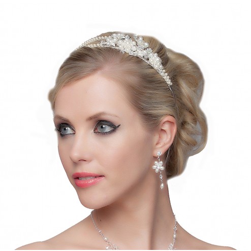 SEXYHER Gorgeous Pearls and Flowers Tiara 
