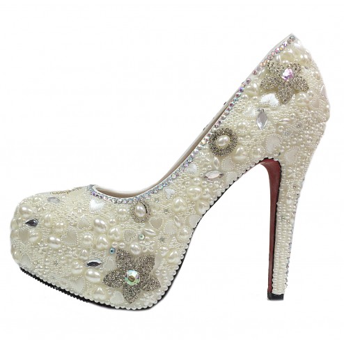 Glamorous Pearl Covered  Platform 5.5 Inches High Heels Wedding Party Shoes