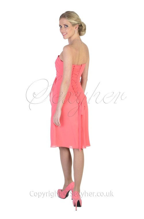 Romantic Ruched Coral Sweetheart Cocktail Formal Coral Bridesmaid Dress