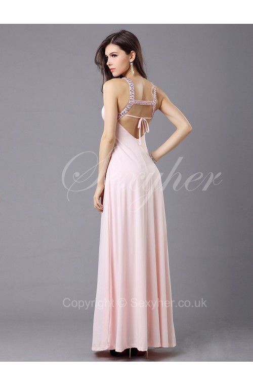Elegant Beaded Straps Summer Maxi Backless Long Evening Dress