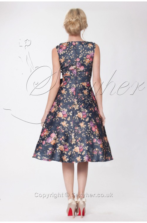 SEXYHER Classy Vintage 1950's Floral Print Swing Evening Dress 