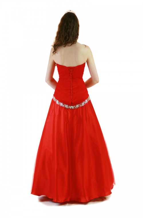 Amazing Red Strapless Beaded Evening Dress Ball Gown