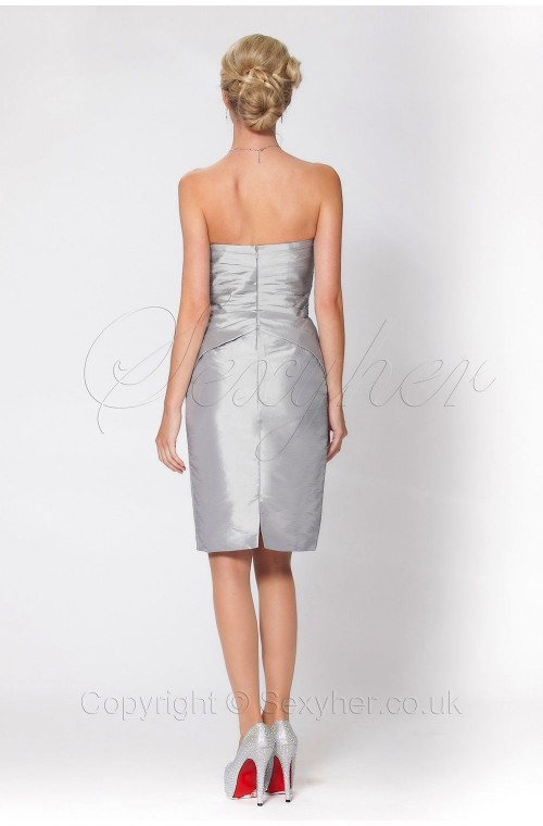Beautiful Strapless Silver Knee Length Cocktail Dress