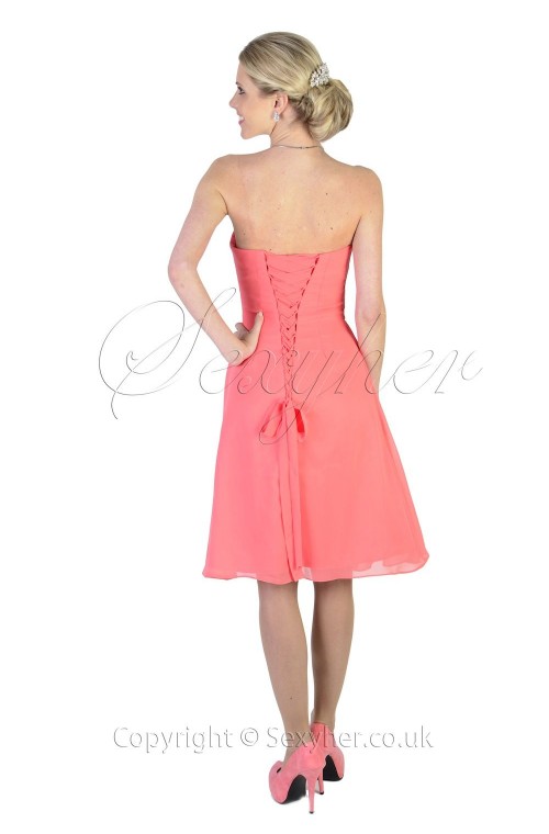 Lovely Coral Sweetheart Lace Back Cocktail Baby Pink,Coral Bridesmaid Dress