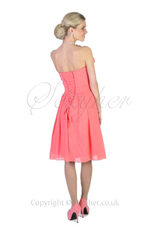 Gorgeous Coral Flower Corsage Cocktail Prom Coral Bridesmaid Dress