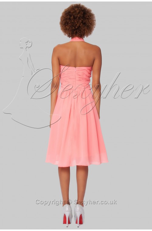 SEXYHER Coral Charming Halterneck Chiffon Fold Cocktail Prom Dresses