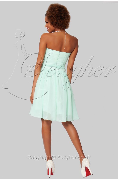 SEXYHER Lovely Strapless Knee Length Chiffon Cocktail Sea Mist Bridesmaids Dress