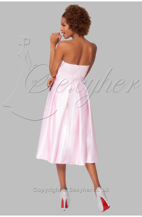 SEXYHER Sexy Strapless Damask Knee Length Cocktail Baby Pink Bridesmaids Dress