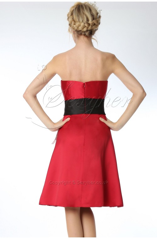 SEXYHER  Strapless  Knee Length Cocktail Dark Red Bridesmaids Dress - COJ1790