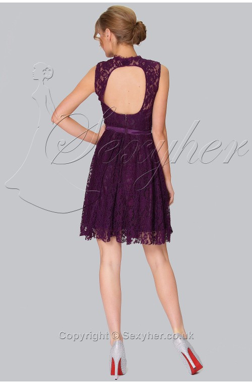 SEXYHER Fashion Lace Covered Short Backless Evening Plum,Tourquise Bridesmaid Dress - COYP8003