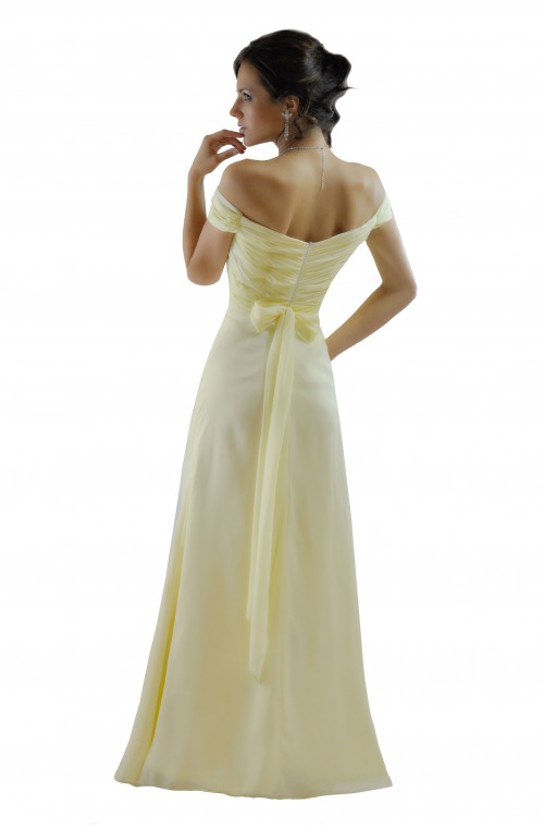 Elegant Full Length Off Shoulder Evening Cornsilk Dress