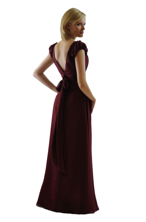 Elegant Short Sleeve Evening Gown Burgundy Bridesmaid Dress