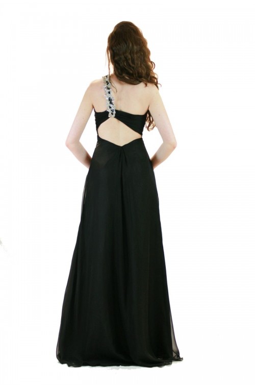 Elegant One Shoulder Full Length Evening Black Dress