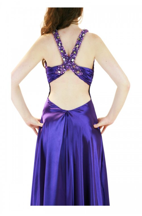 Sophisticated Backless Beaded Evening Cadbury Purple Dress