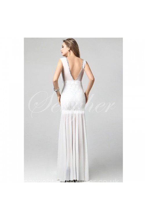 Beautiful Lace Design Sleeveless Long Evening Dress