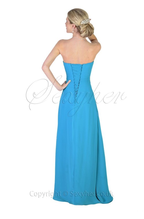 Romantic Turquoise Lace Back Long Formal Bridesmaids Teal Dress With Sash