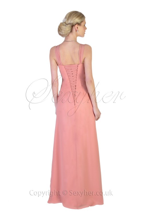 Sophisticated Side Cut V Neck Straps Long Prom Bridesmaids Dress-EDJ1320S/2