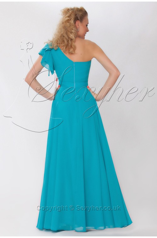 SEXYHER Fashion Fold One Shoulder Cap Straps Turquoise Bridesmaids Formal Evening Dress