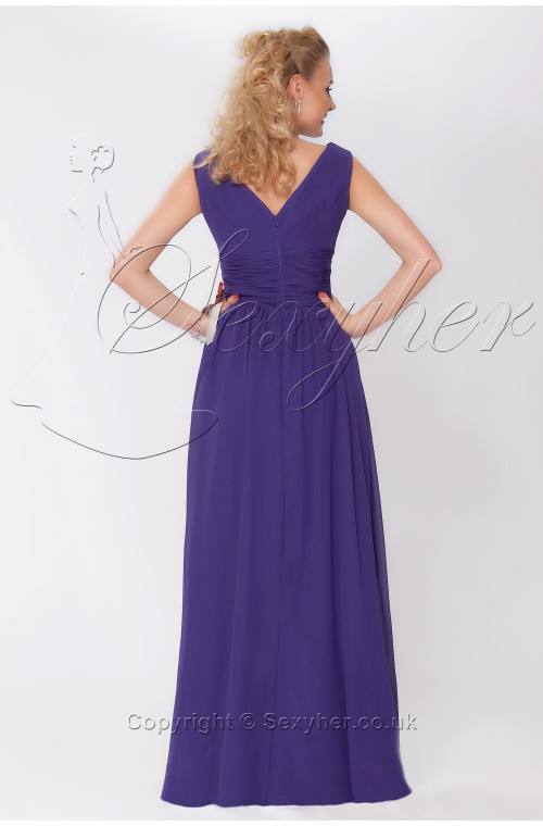 SEXYHER Cadbury Purple Noble V-neck Floor- Length High Waist  Formal Evening Dress