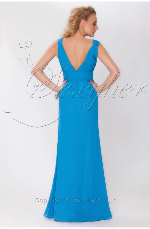 SEXYHER Steel Blue Charming V-neck Tunic Backless Formal Evening Dress 