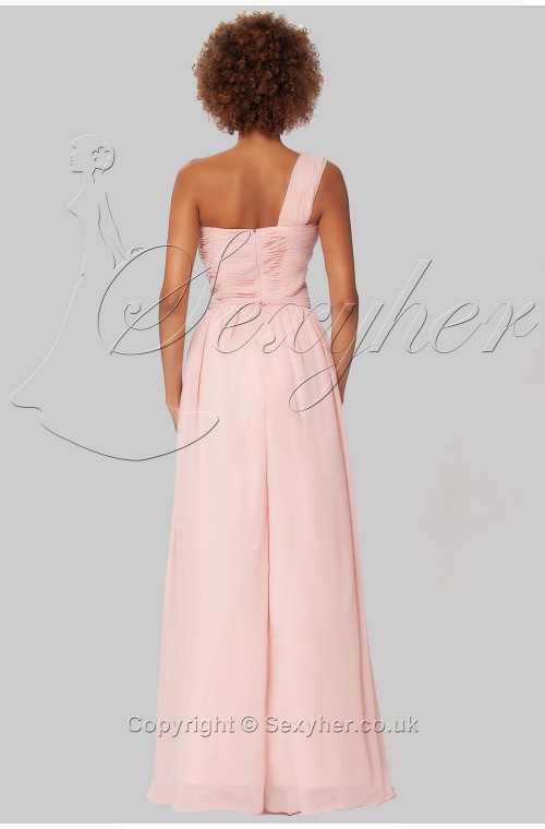 SEXYHER Elegant Full Length One Shoulder Ruche Pale Jasper Bridesmaids Formal Evening Dress