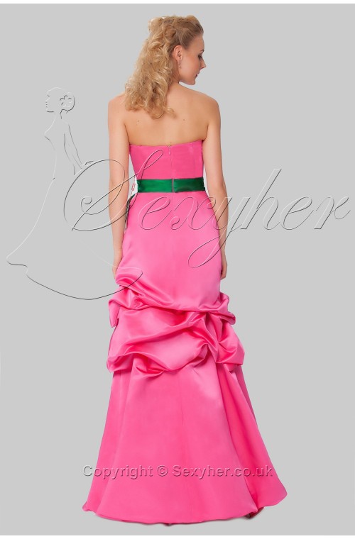SEXYHER Honorable Full Length Strapless Bowknot Sash Ruche Bridesmaids Formal Evening Dress