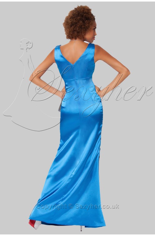 SEXYHER Luxury Full Length V-neck Rhinestone Slit Bridesmaids Formal Evening Dress