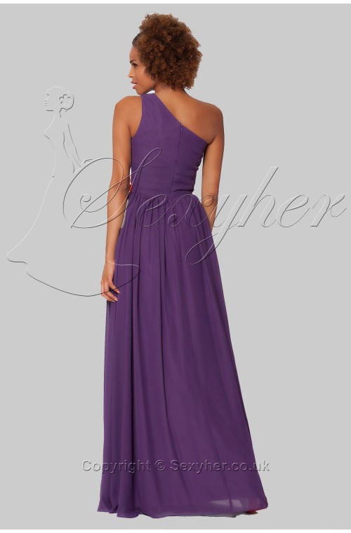 SEXYHER Junoesque Full Length One Shoulder Chiffon Ruffles Dark Purple Bridesmaids Formal Evening Dress