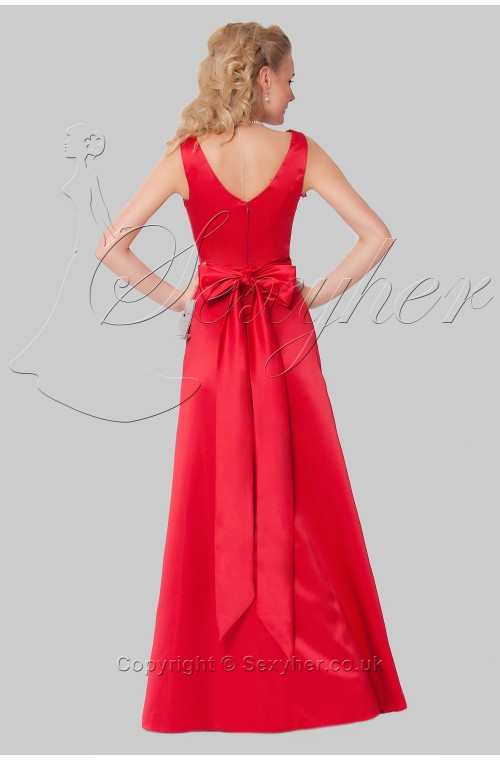 SEXYHER Generous Full Length Bowknot Decoration Red Bridesmaids Formal Evening Dress