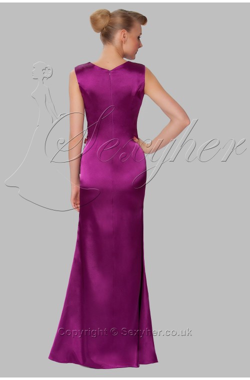 SEXYHER Decent Full Length Rhinestone Sleeveless Bright Purple Bridesmaids Formal Evening Dress