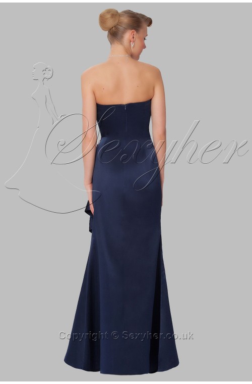 UK14-SEXYHER Gorgeous Floor-Length Strapless Pleats Ruching Layered Midnight Blue Bridesmaids Gown Dress 
