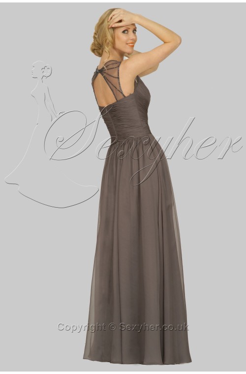 SEXYHER Queen Anne Neck Criss-Cross Ruching Charcoal Bridesmaids Formal Floor-length Evening Dress -EDJ1745