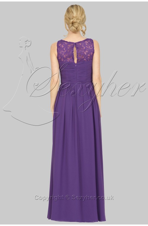 SEXYHER Jewel Neckline Side-Draped Ruching Cadbury Purple Bridesmaids Formal Floor-length Evening Dress -EDJ1747