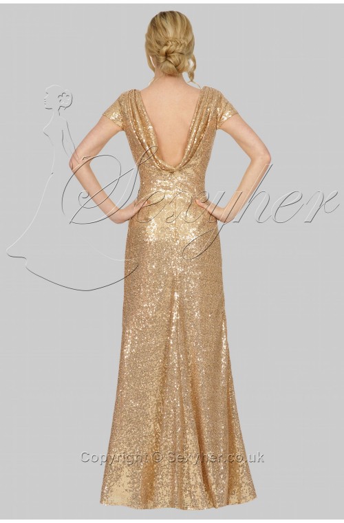 SEXYHER Scoop Neckline Backless Gold Bridesmaids Formal Floor-length Evening Dress -EDJ1753