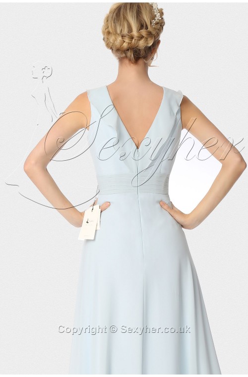 SEXYHER Ruffle V-neck Neckline Misty Blue Bridesmaids Formal Evening Dress -EDJ1757