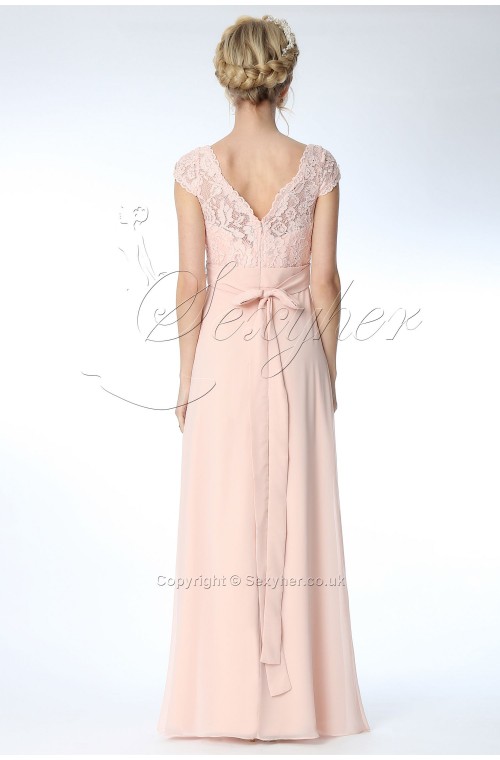 SEXYHER Lace Capped  V-neck Neckline Light Pink Bridesmaids Formal Evening Dress -EDJ1758