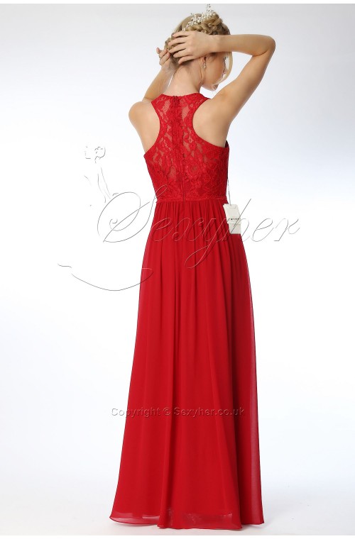SEXYHER Halter Straps Lace Details Scarlet Bridesmaids Formal Evening Dress -EDJ1765