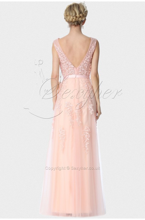 SEXYHER Appliques Decoration  Backless Light Grey,Light Pink Bridesmaids Formal Evening Dress -EDJ1804