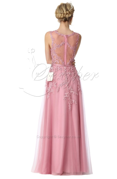 SEXYHER Jewel Neckline Dusky Pink Appliques Pm Dress Evneing Dress - EDJ1805