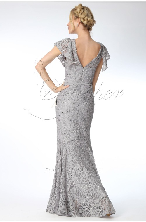 SEXYHER Lace Covered Petal Sleeve Trumpet Mermaid Grey Bridesmaids Formal Evening Dress -EDJ1808S