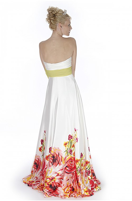 Beautiful Sweetheart Flower Print Evening Dress With Pretty Bow