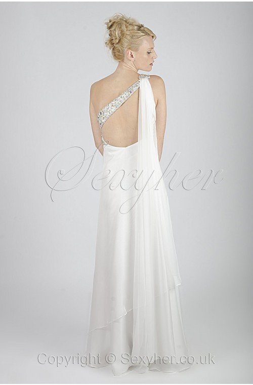 Stunning Backless Beaded White Long Evening Gown