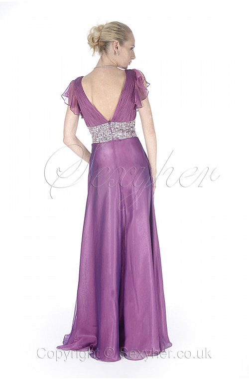 Glamorous Sleeveless V Neck Beaded Long Evening Gown