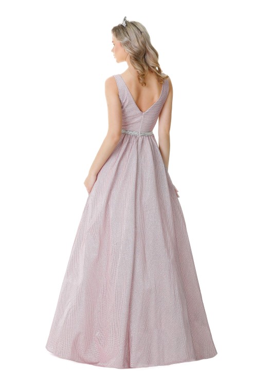 Glittery Ball gown with Deep V neck design - EDK18197