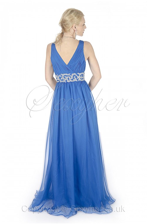 Glamorous Sleeveless V Neck Classic Length Blue Evening Gown