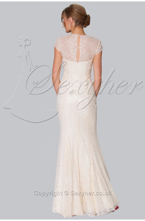 SEXYHER Charming Champagne Lace Covered Long Evening Light Champagne Bridesmaid Dress - EDYP1001